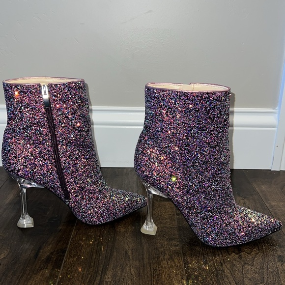 NEW Nine West Tonight Purple Glitter Heeled Ankle Boot - Picture 4 of 8